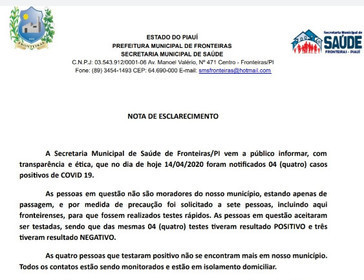 4 cearenses testam positivo para Covid em Fronteiras do Piauí