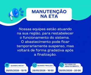 Manutenção na ETA pode afetar abastecimento de água em bairros de Floriano nesta quinta-feira