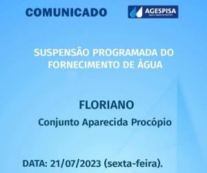 Agespisa informa suspensão temporária do fornecimento de água no Conjunto Aparecida Procópio
