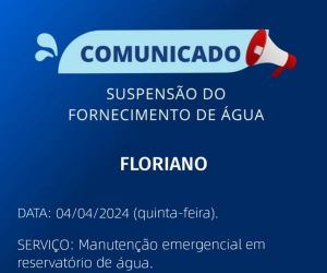 Agepisa comunica suspensão do fornecimento de água devido a manutenção emergencial