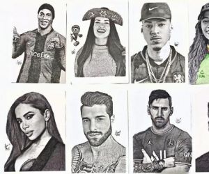 Artista viraliza ao desenhar rostos de famosos com escritas