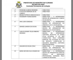 Prefeitura de Floriano divulga lista de habilitados em chamamento da secretaria de Saúde