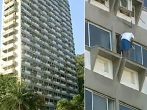 Homem é flagrado limpando janela sem equipamento no 7º andar