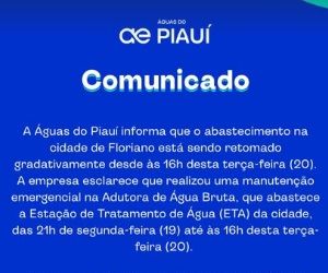 Águas do Piauí retoma gradualmente abastecimento de água em Floriano após manutenção emergencial