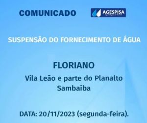 Agespisa informa suspensão temporária de água nos bairros Vila Leão e Planalto Sambaíba em Floriano