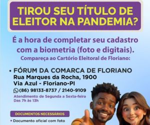 Justiça Eleitoral convoca eleitores de Floriano para regularização da biometria