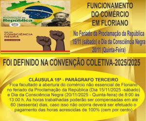 Comércio de Floriano funcionará em horário especial nos feriados de 15 e 20 de novembro
