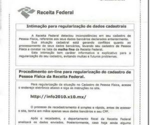 Golpe chega por correspondência e usa site falso da Receita Federal para "regularizar dados"