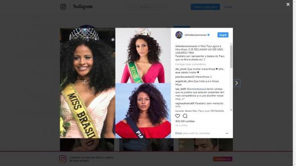  Youtuber Windersson Nunes tamb&eacute;m comemorou escolha da piauiense.(Imagem: Reprodu&ccedil;&atilde;o / Instagram)
