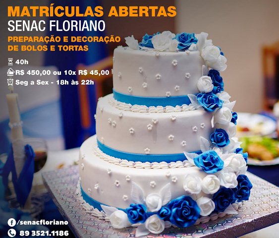Senac de Floriano abre inscrições para curso de preparo e decoração de bolos