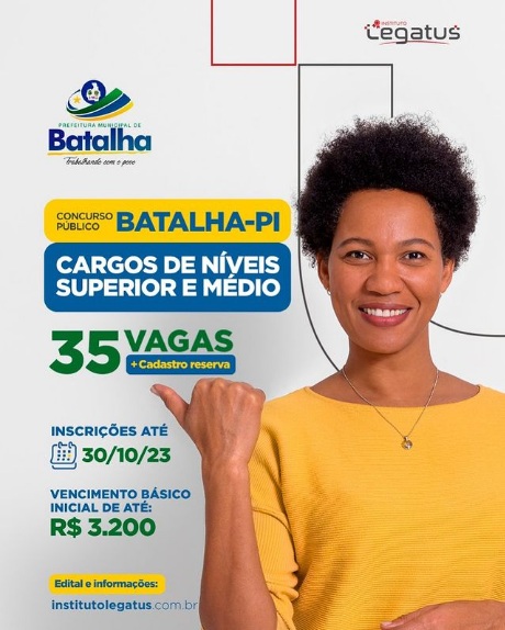 Município de Batalha-PI está com inscrições abertas para concurso público