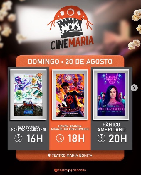 Confira a programação do Cine Maria para este domingo no Teatro Maria Bonita