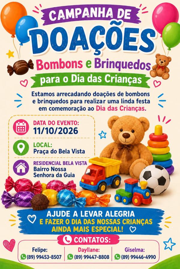  Campanha arrecada bombons e brinquedos para festa do Dia das Crian&ccedil;as em Floriano.(Imagem:Divulga&ccedil;&atilde;o)