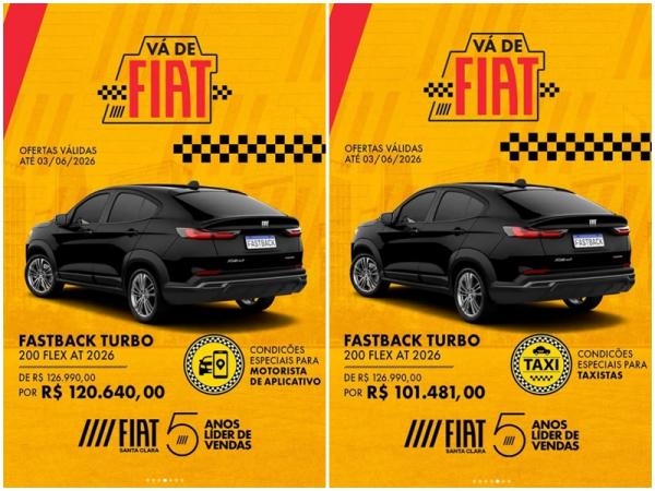 Fiat Santa Clara lança ofertas especiais para taxistas e motoristas de aplicativo em Floriano(Imagem:Reprodução/Instagram)