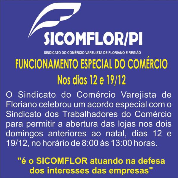 Comércio de Floriano funcionará nos dois domingos que antecedem o Natal