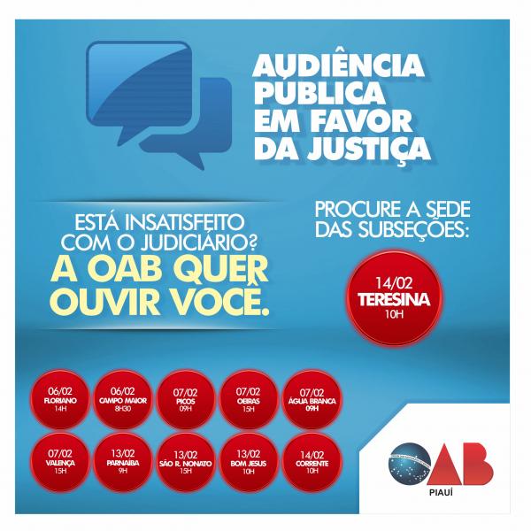Audiências Públicas ocorrem hoje (07) em Água Branca, Oeiras, Picos e Valença
