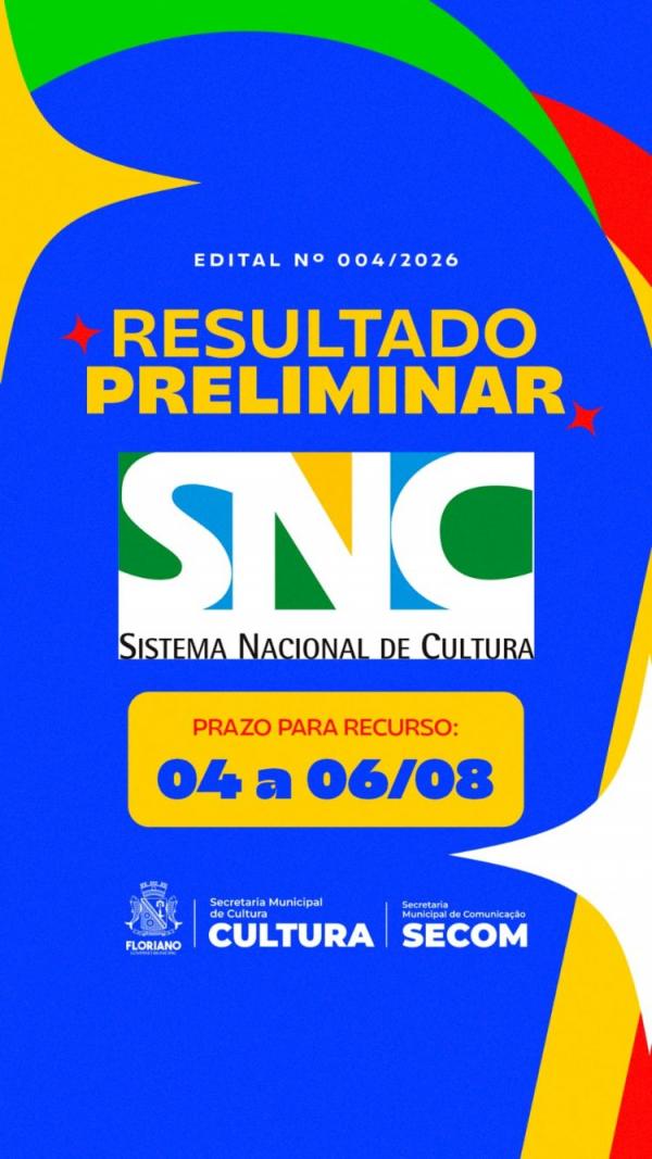 SECULT de Floriano divulga resultado preliminar com notas do Edital nº 04/2026 da Lei Aldir Blanc
