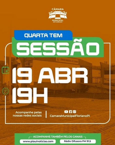 Participe da democracia: Acompanhe a sessão ordinária da Câmara Municipal de Floriano nesta quarta