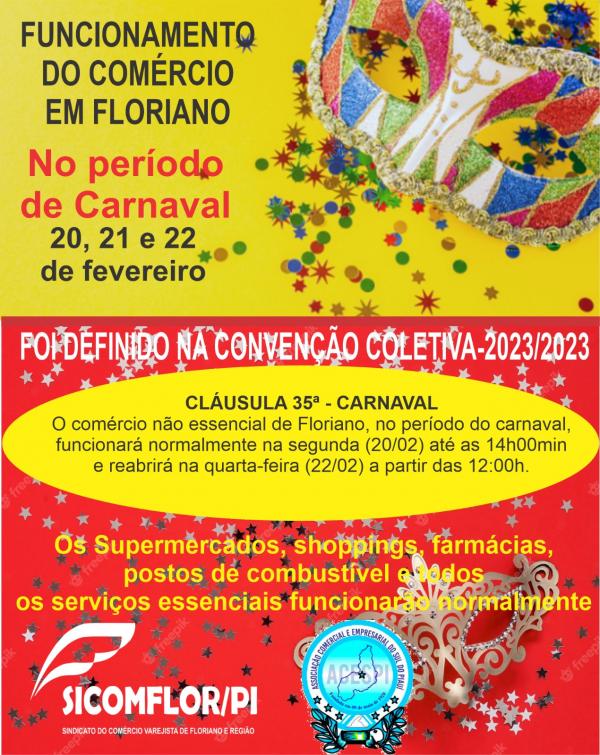 Carnaval: veja como fica o funcionamento do com&eacute;rcio em Floriano(Imagem:Divulga&ccedil;&atilde;o)