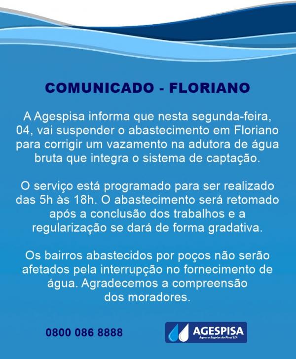 Agespisa informa suspens&atilde;o no fornecimento de &aacute;gua nesta segunda dia 04(Imagem:Divulga&ccedil;&atilde;o)