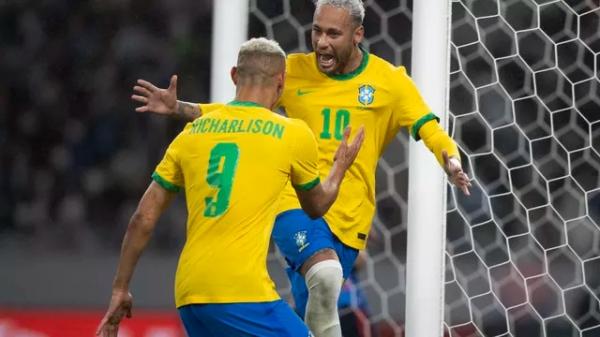 Neymar comemora o gol em Jap&atilde;o x Brasil.(Imagem:Lucas Figueiredo/CBFc)