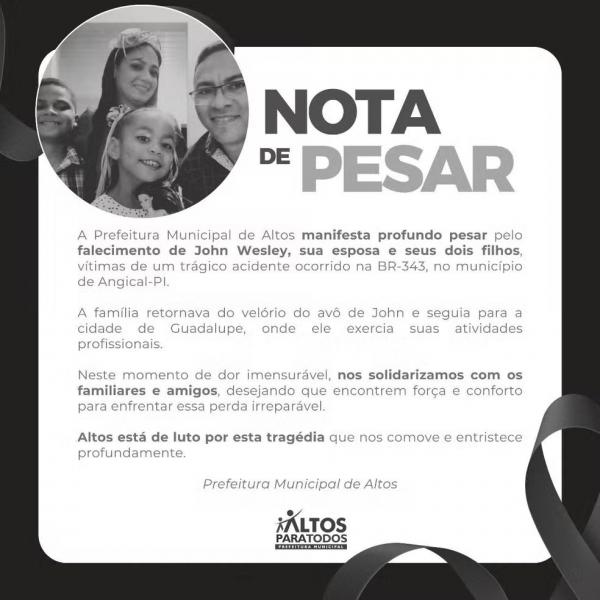 Quatro pessoas morrem em acidente entre carro e caminh&atilde;o bitrem na BR-343 em Angical do Piau&iacute;.(Imagem:Prefeitura de Altos)