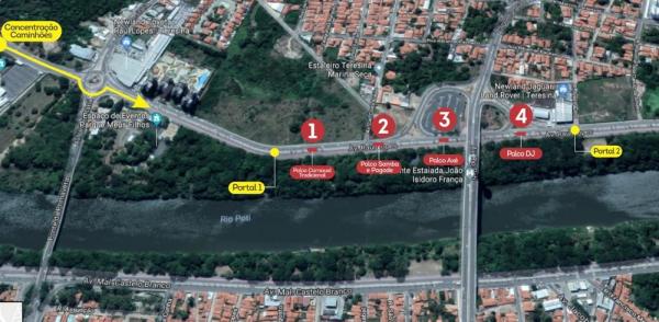 Mapa do Corso 2019 de Teresina.(Imagem: Divulga&ccedil;&atilde;o/Prefeitura de Teresina)