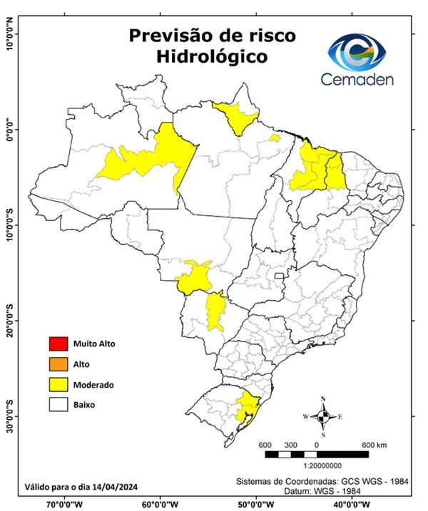 Com rios acima do n&iacute;vel normal, Piau&iacute; tem alertas de chuvas intensas e de risco para inunda&ccedil;&otilde;es(Imagem:Reprodu&ccedil;&atilde;o/Cemaden)