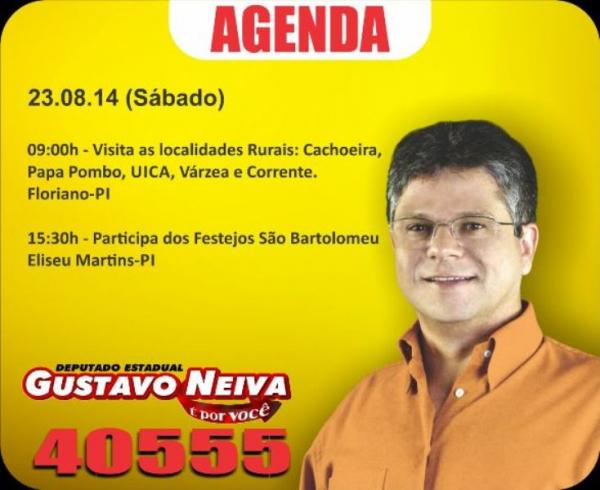 Confira a agenda do candidato Gustavo Neiva para este s&aacute;bado (23).(Imagem:Assessoria de Comunica&ccedil;&atilde;o)