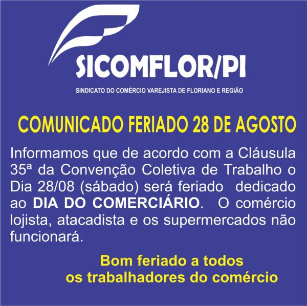 Com&eacute;rcio de Floriano n&atilde;o ir&aacute; funcionar neste s&aacute;bado (28)(Imagem:Divulga&ccedil;&atilde;o)