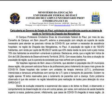 Covid-19: Em carta, professores da Ufpi de Bom Jesus fazem apelo ao governo