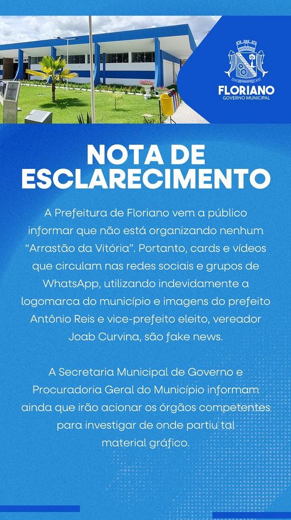 Prefeitura de Floriano esclarece circulação de Fake News sobre
