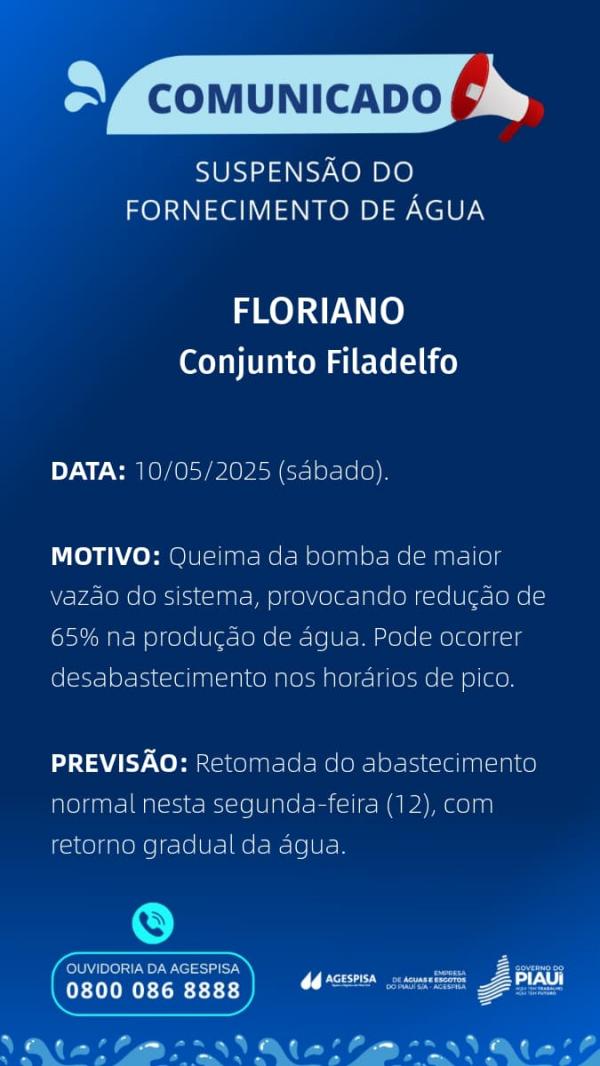 Queima de bomba reduz abastecimento de água em bairro de Floriano