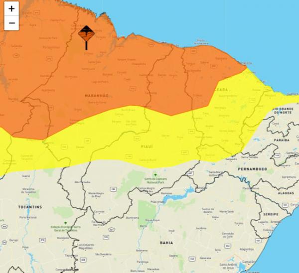 Inmet emite novos alertas de chuvas intensas para o Piauí.(Imagem:Inmet)
